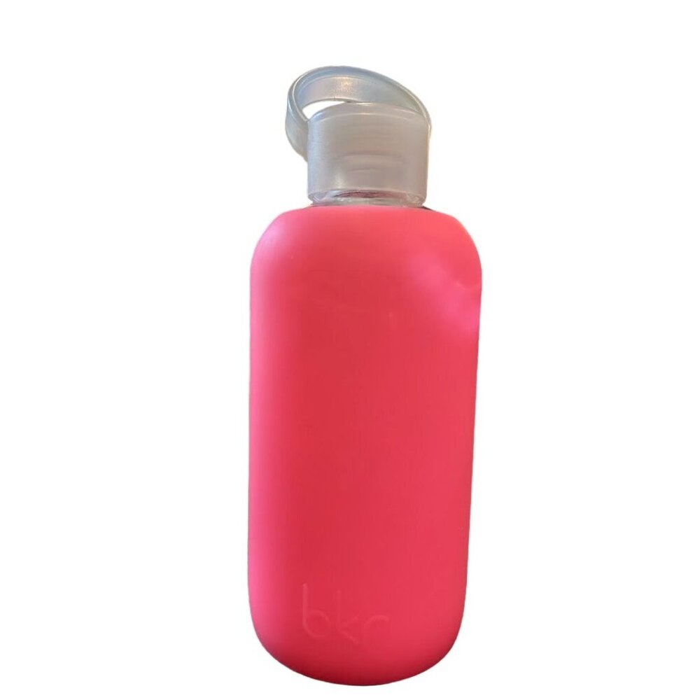 Bkr Pink Glass Water Bottle‎ With Silicone Sleeve 16oz